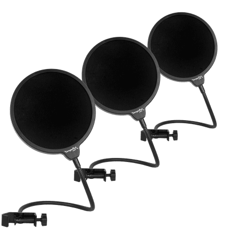 Dragonpad USA 6" Round Gooseneck Microphone Studio Pop Filter with Clamp - Black, 3 Pack