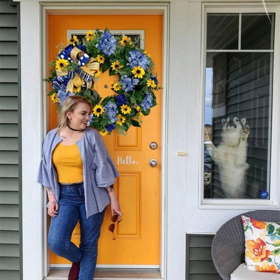 Sunflower Front Door Wreath Artificial Wreath Spring Decorations Lovely Wreath Sunflower Wreath Wreath for Peace For Farmhouse Cottage Home Porch Wall Festival Party Decoration Door Hanging