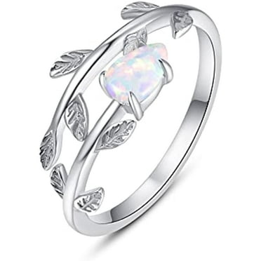 TANGPOET Leaf Opal Female Ring Sterling Silver 925 Adjustable Ring Silver For Daily Wear