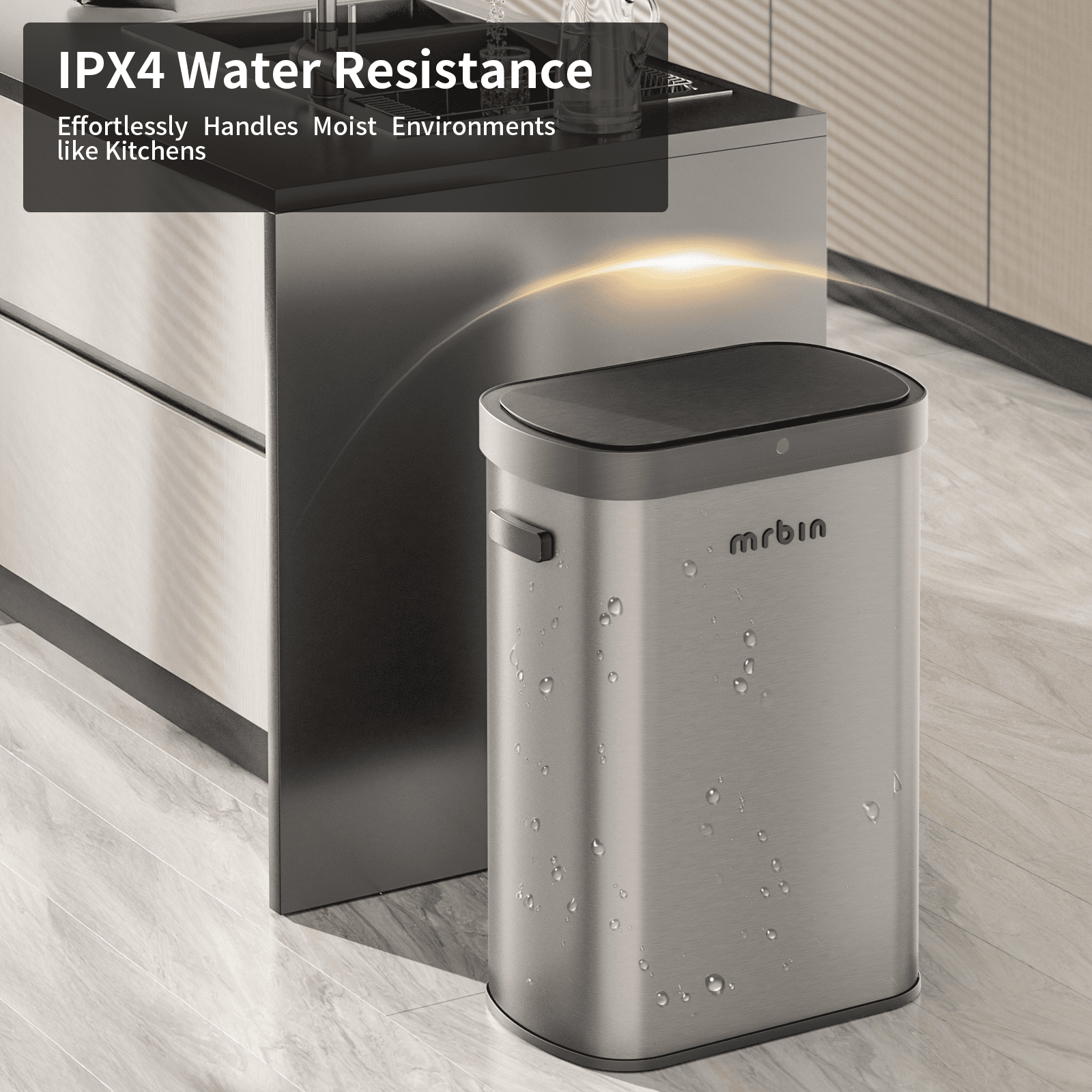 Mrbin 13 Gal Automatic Kitchen Trash Can, Stainless Steel Garbage Can with Lid, Fingerprint Resistant, Gray