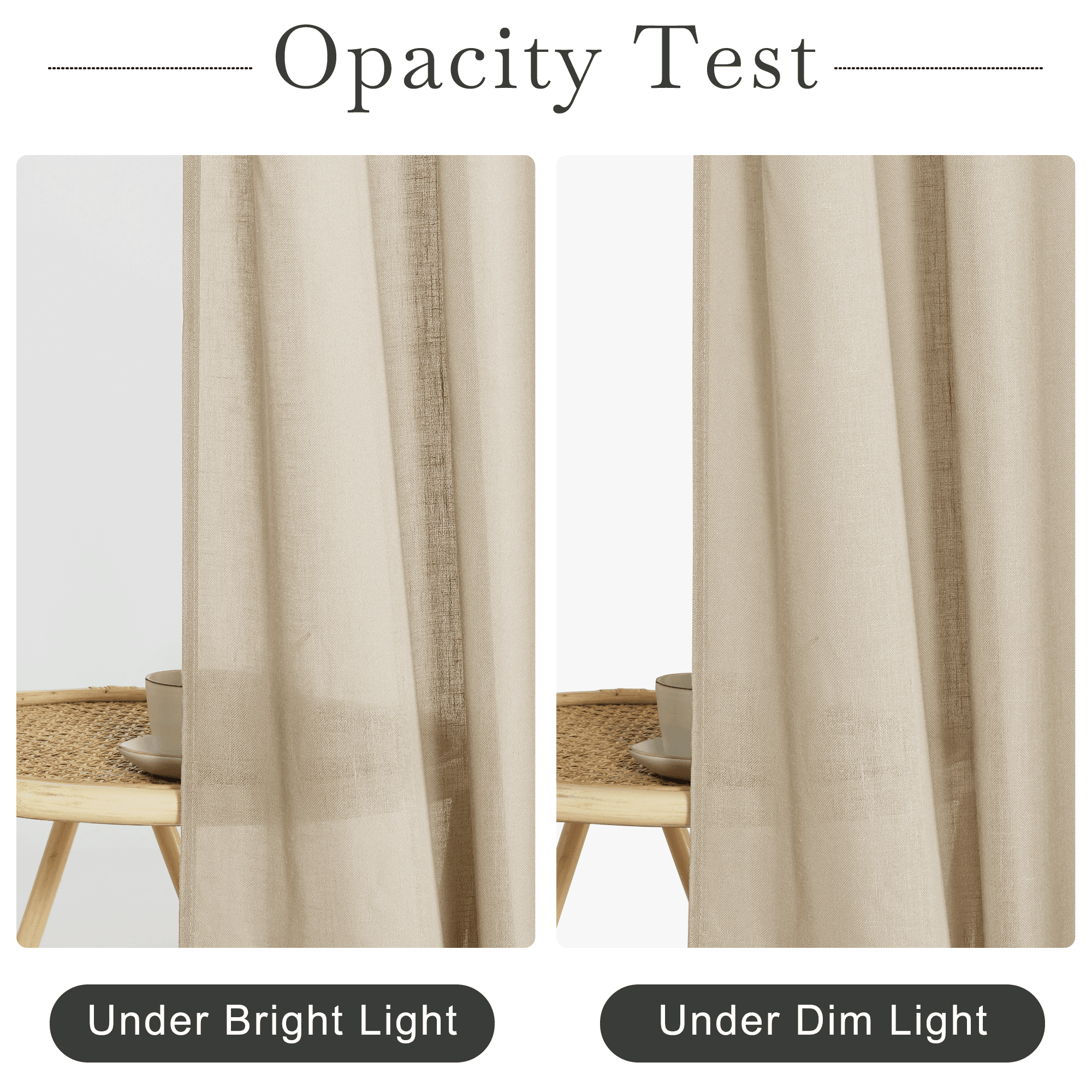 NICETOWN Linen Shower Curtain Lightweight Button Hole Semi Sheer Half Privacy Quick Dry Shower Curtains for Bathtub Decor, Angora, 72"x78", Hooks Included