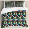 thumbnail image 1 of Space Duvet Cover Set King Size, Funny Astronauts Flying in the Cosmic Outer World with Planets, Decorative 3 Piece Bedding Set with 2 Pillow Shams, Dark Violet Blue and Multicolor, by Ambesonne, 1 of 3