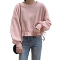 thumbnail image 1 of Chandail en Molleton à Col Rond pour Femmes Élégant Décontracté Couleur Unie Manches Longues Ourlet à Cordon Pull Top Blouse Abricot m, 1 of 8