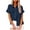 Dark Blue, variant on Womens Short Sleeve Button Down Shirts Summer Cotton Linen Blouse V Neck Collared Tops Loose Casual Ladies Clothes
