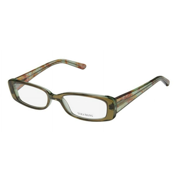 NEW VERA WANG V097 WOMENS/LADIES DESIGNER FULL-RIM TRANSPARENT OLIVE / PATTERN FRAME DEMO LENSES 49-17-135 SPRING HINGES EYEGLASSES/GLASSES