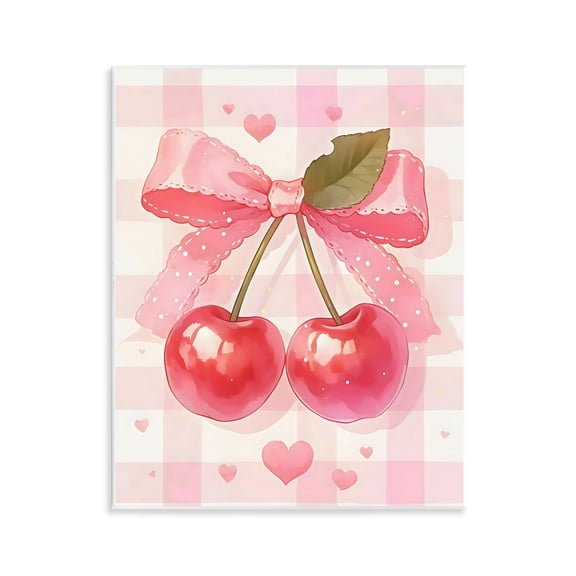 Stupell Industries Cherries On Pink Gingham Wall Plaque Art, design by Creative Studio, 14 x 11