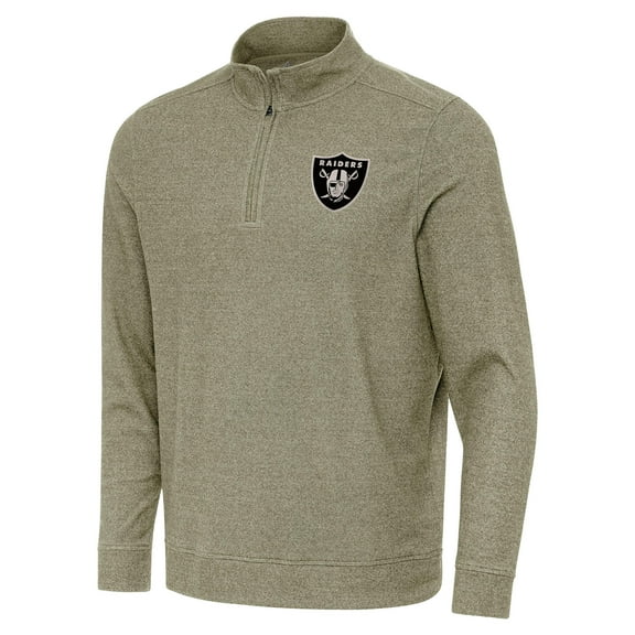 Men's Antigua Heather Olive Las Vegas Raiders Subtle Quarter-Zip Top