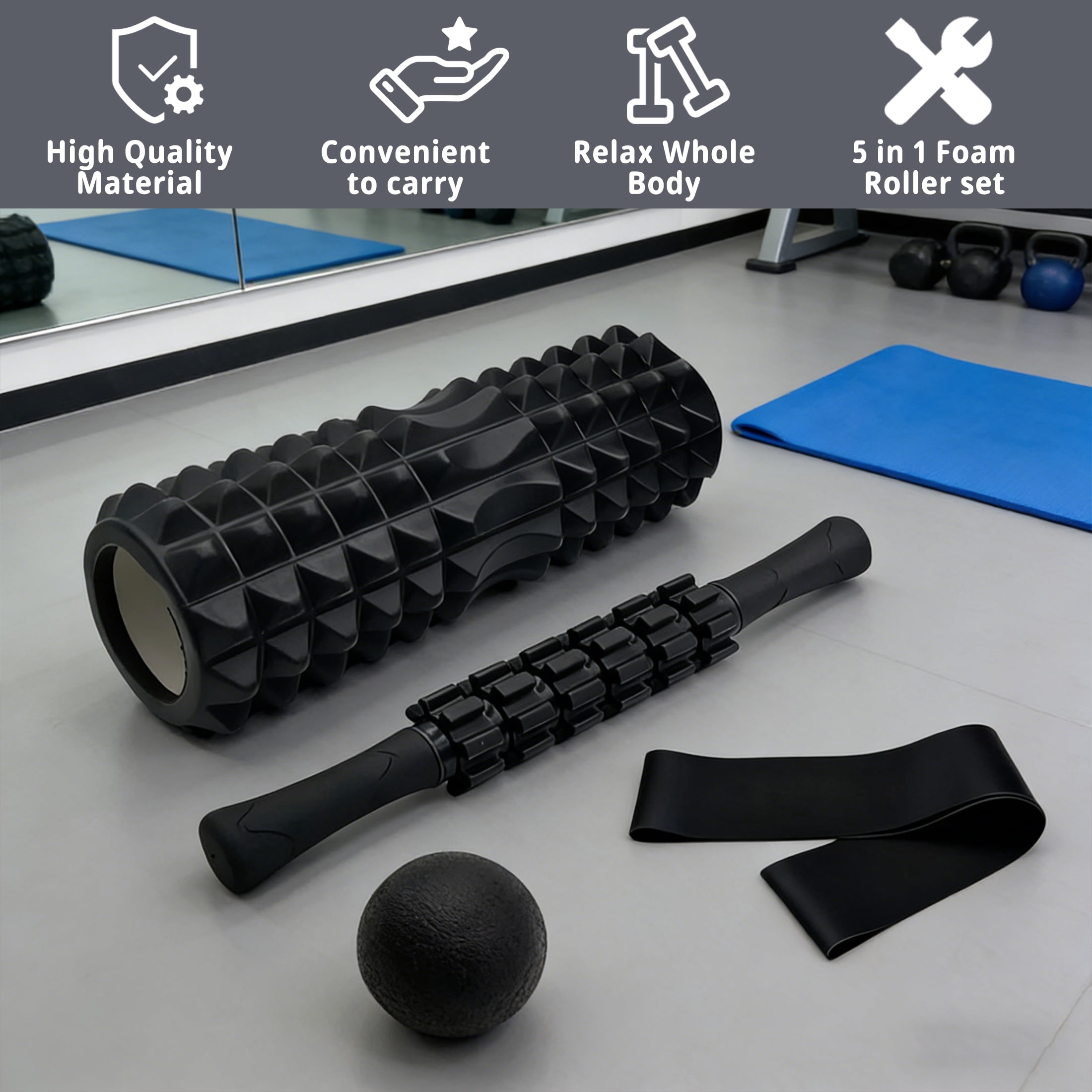 Foam Roller Set, Deep Tissue Massage Kit for Sore Muscle Relief Massage Roller 5 in 1