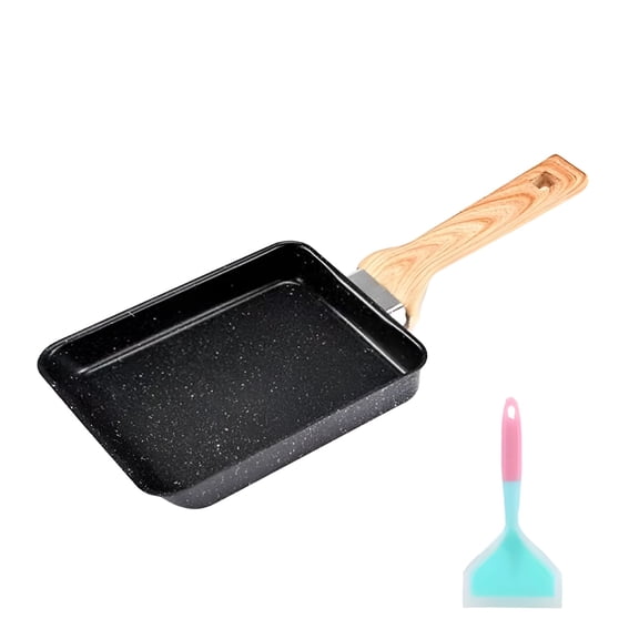 Nonstick Tamagoyaki Pan, 7.9 in / 20 cm Japanese Omelette Egg Pan with Silicone Spatula, Rectangular Egg Roll Pan with Deepened Design, Wooden Handle Pan for Kitchen & Breakfast
