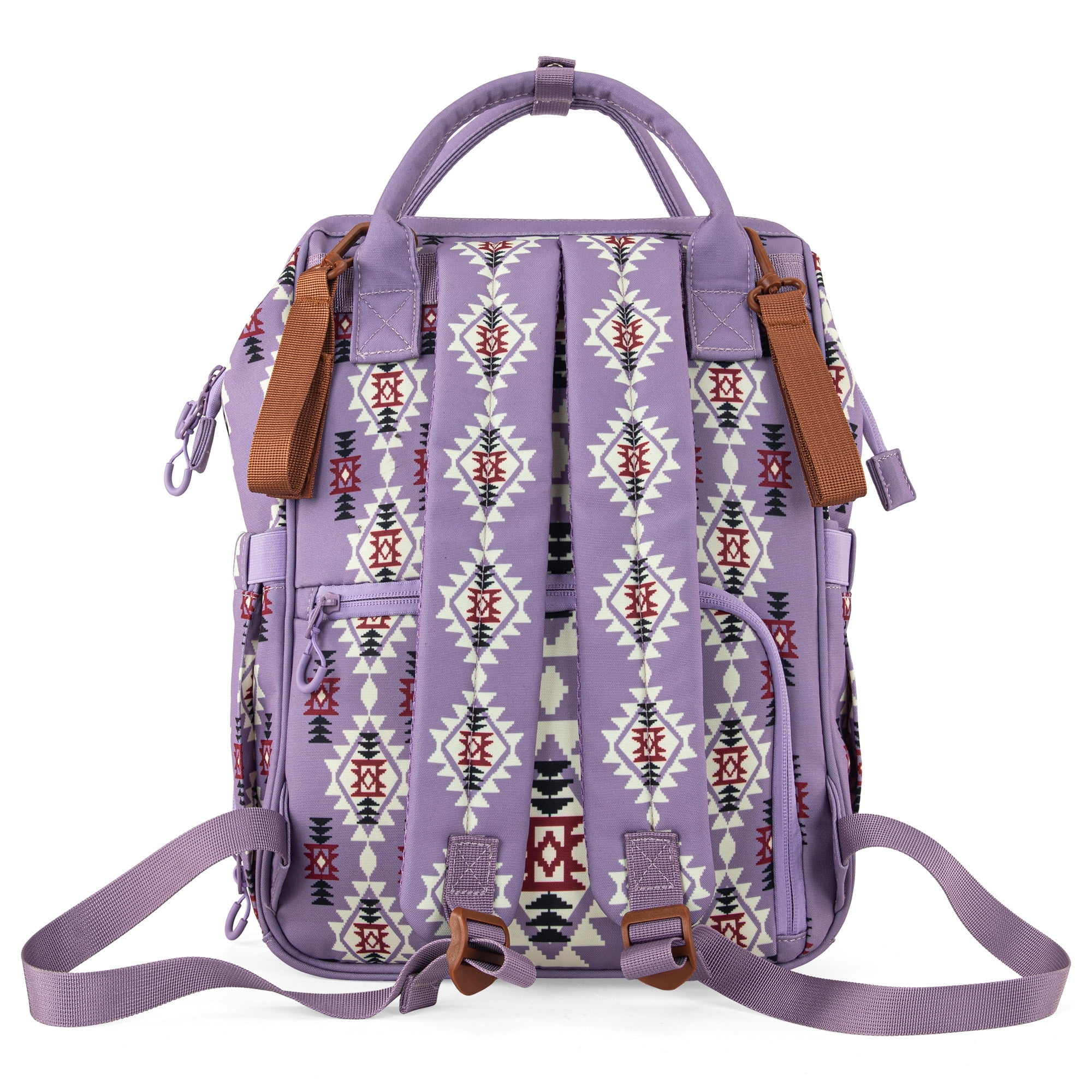 Wrangler Aztec Travel Backpack Baby Bag for Women with Stroller Strap and Side Bottle Pockets Organized Diaper Bag, Lavender