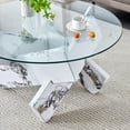 thumbnail image 5 of NYEESS 33.4 inch Round Tempered Glass Coffee Table with White MDF Legs, Modern Living Room Table, 5 of 9
