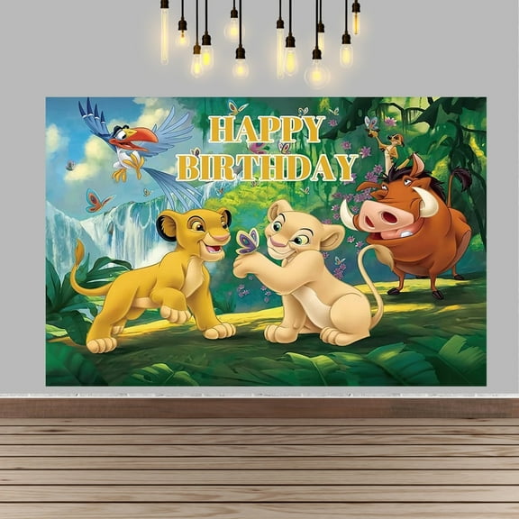 The Lion King Theme Birthday Flag Background Banner Children's Party Decoration supplies Photography Photo Prop ,70.8x43.3inch.