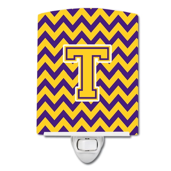 Caroline's Treasures CJ1041-TCNL Letter T Chevron Purple and Gold Ceramic Night Light, 6x4x3", multicolor
