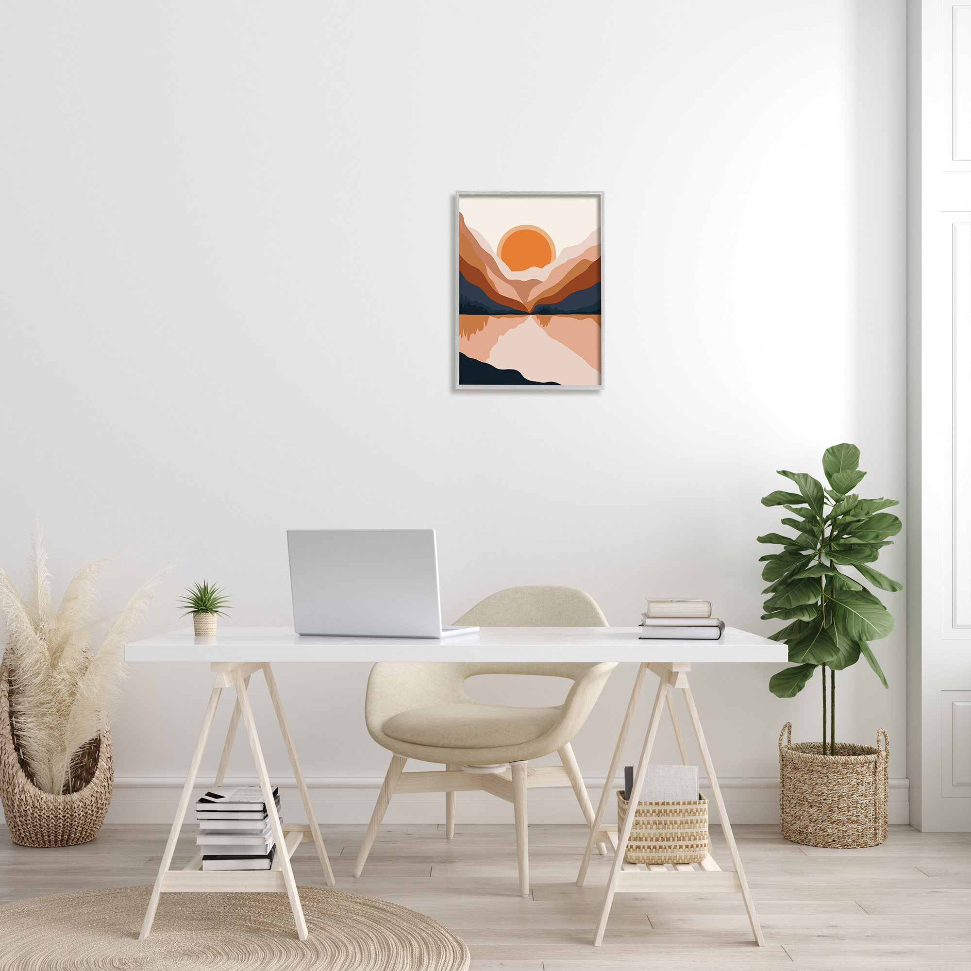 Stupell Industries Vibrant Orange Sunrise Minimal Mountain Lake Abstraction, 16 x 20, Designed by Ros Ruseva