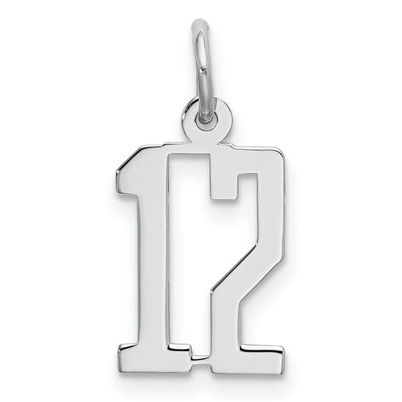 925 Sterling Silver Small Elongated Polished Number 12 Charm Pendant