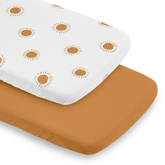 Sweet Jojo Designs Boho Sun Orange and White Baby Bassinet Fitted Sheets 2 Piece Set