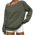 thumbnail image 2 of Women's Y2K Slouchy Off Shoulder Sweatshirt Oversized Long Sleeve Lightweight Basic Tunic Tops with Kangaroo Pocket Dark Gray S, 2 of 7