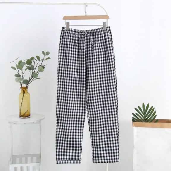 ZRGHAOYLQ Pajama Pants Mens Casual Plaid Soft Loose Homewear Sleepwear Big and Tall Elastic Waist Pants for Men Straight Leg Long Pant with Pockets