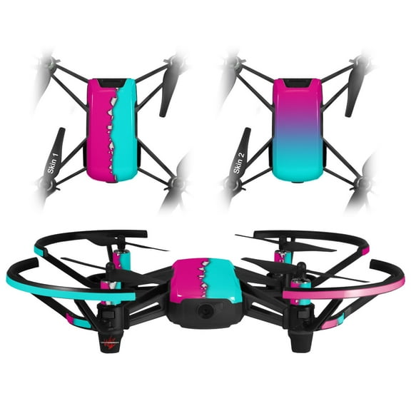 Skin Decal Wrap 2 Pack for DJI Ryze Tello Drone Ripped Colors Hot Pink Neon Teal DRONE NOT INCLUDED