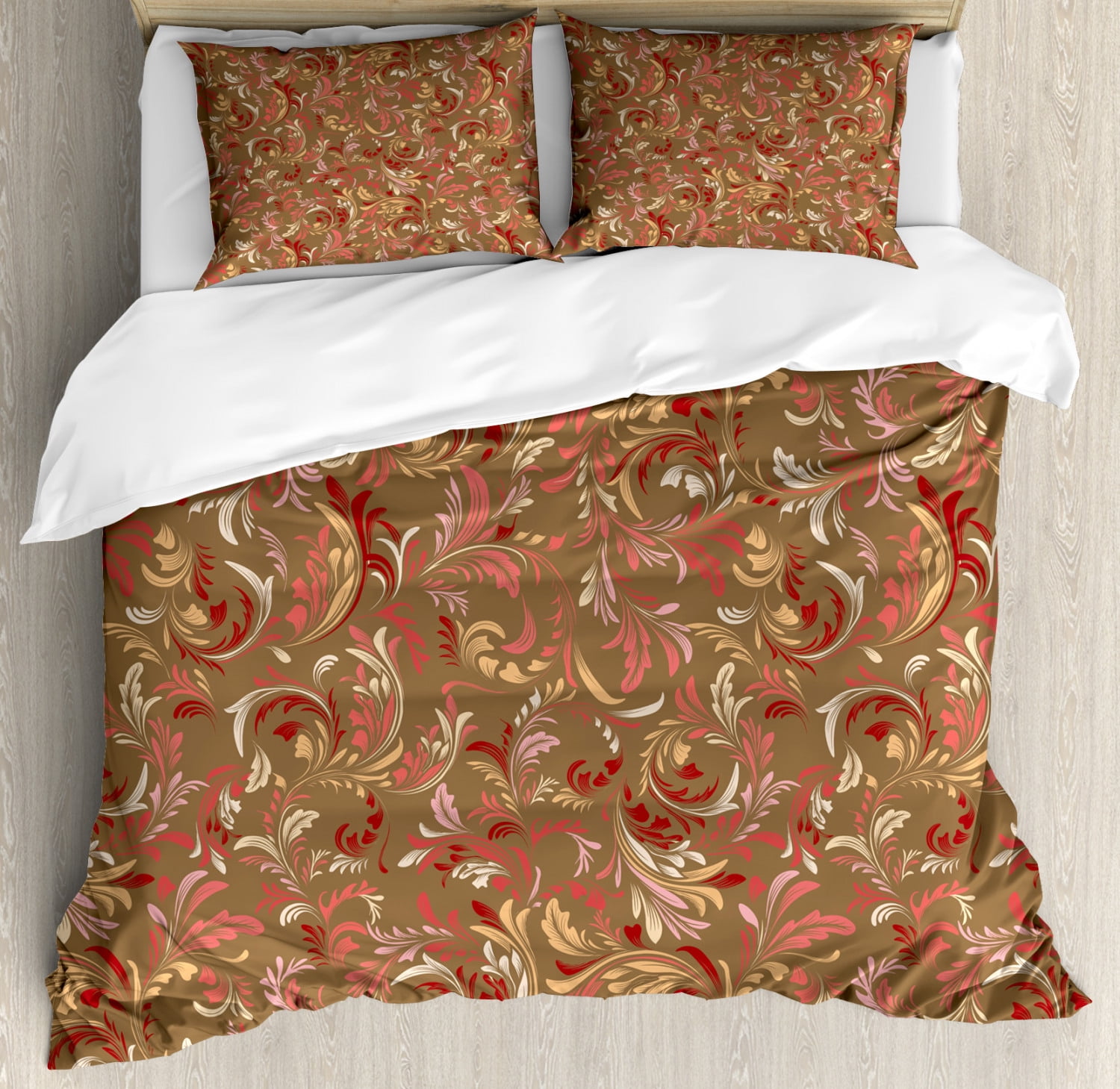 Red And Brown Duvet Cover Set Old Fashioned Victorian Pattern