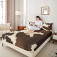 thumbnail image 2 of Manfei Rustic Cow Print Fitted Sheet Queen 3-Piece,Rustic Farm Animal Bedding,Cream Brown,1 Fitted Sheet and 2 Pillowcases, 2 of 6