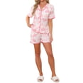 thumbnail image 2 of INSPIRE CHIC Womens Pajama Sets Ruffle Trim Cute Built-in Shelf Bra Button Down Tops with Shorts Sleepwear Lounge Sets M Pink Heart, 2 of 6