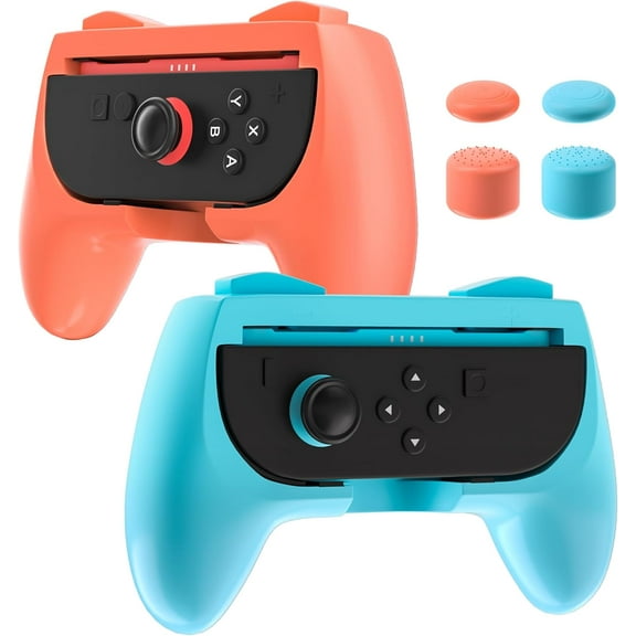 Switch 2 Grip Compatible with NS Switch 2025 Gens for joycon, [2 Pack] Grip Accessories for New Switch 2 Controller, Ergonomic Comfort Handle Kit with 4 Thump Caps (Blue&Orange)