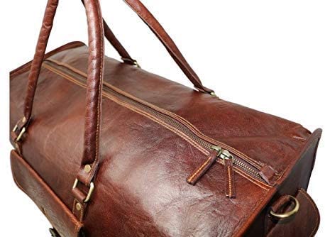 Jaald 20" Leather Duffle Bag Weekender Travel Luggage Carry On Holdall Sports Gym Overnight Bag Adventure Hiking Gear Gifts for Men Women