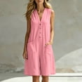 thumbnail image 5 of Binmer Women's Sleeveless V Neck Button Knee Length Romper with Pocket,Casual Summer Jumpsuit Pink,Women's Plus XXL, 5 of 8