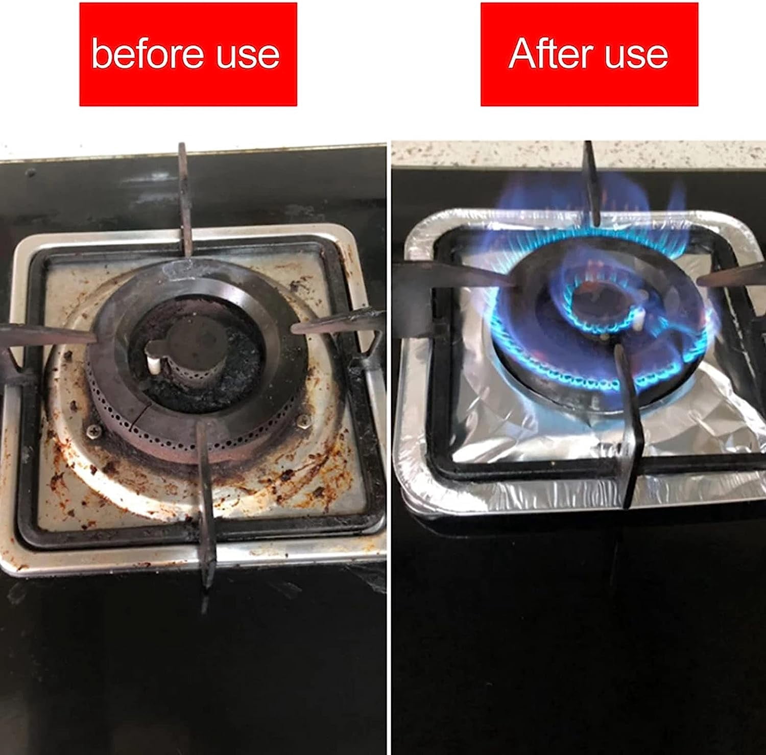 Lingsheng Thicker Aluminum Gas Stove Burner Covers, 8.5x8.5 Inch Square Pan Liners - Disposable Range Protectors (100 Pack)