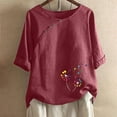 thumbnail image 2 of Blusas de Manga Corta para las Mujeres Impresas Cuello Redondo Camiseta Casual, Blusa de Algodón de Imitación para las Mujeres, 2 of 4