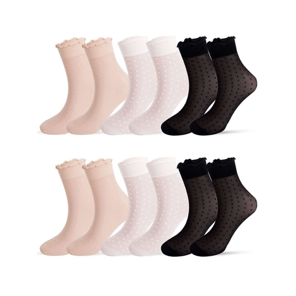 Deago 12 Pairs Women's Sheer Ruffle Socks Nude Stocking Summer Ultra Thin Cool See Through Silk Ankle Socks for Women