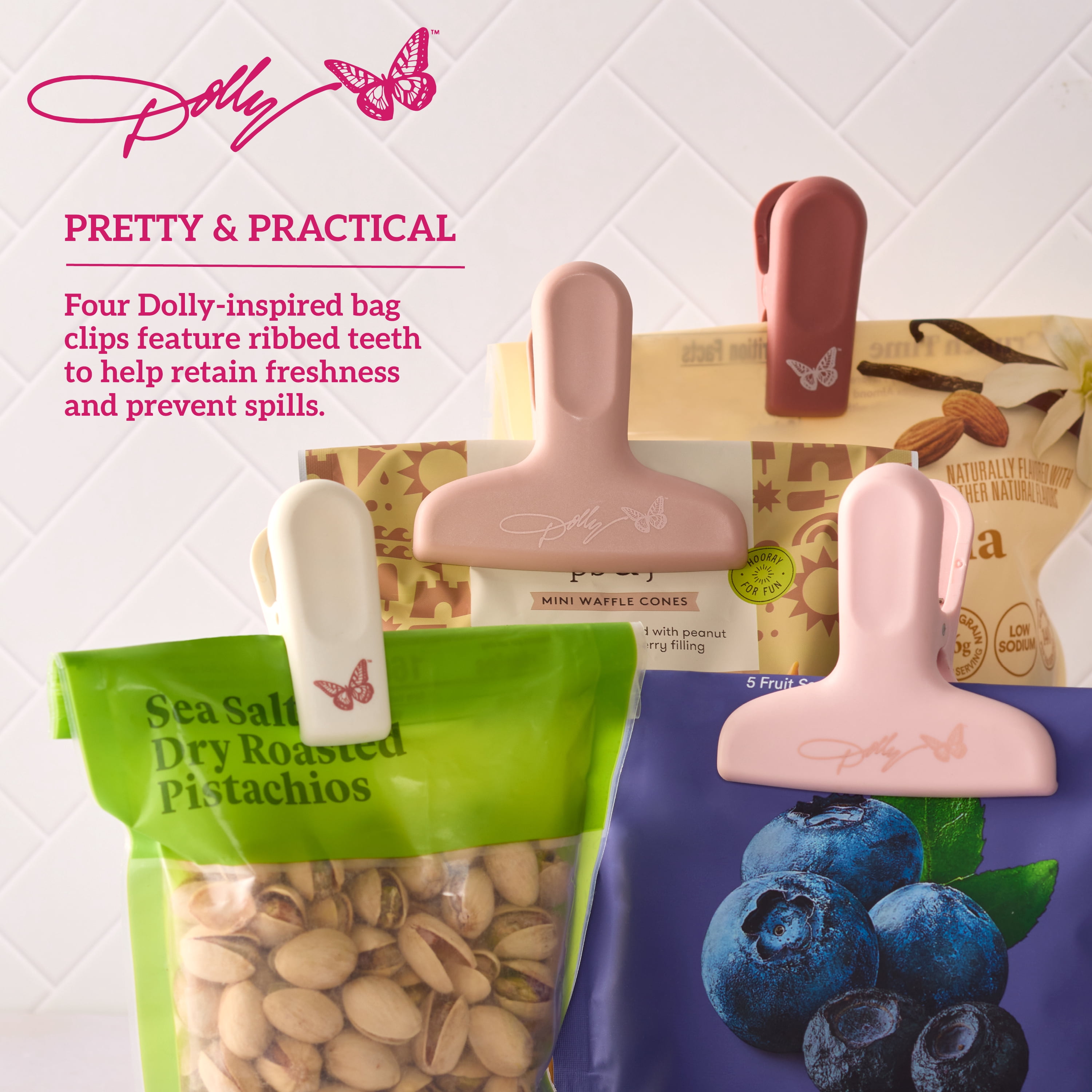 Dolly Parton Set of 6 Bag Clips, Blush