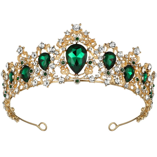 EeaseCA Couronne Baroque de Mariée Rétro Coiffe de Mariage Accessoires de Cheveux pour Femmes (Vert et Doré)