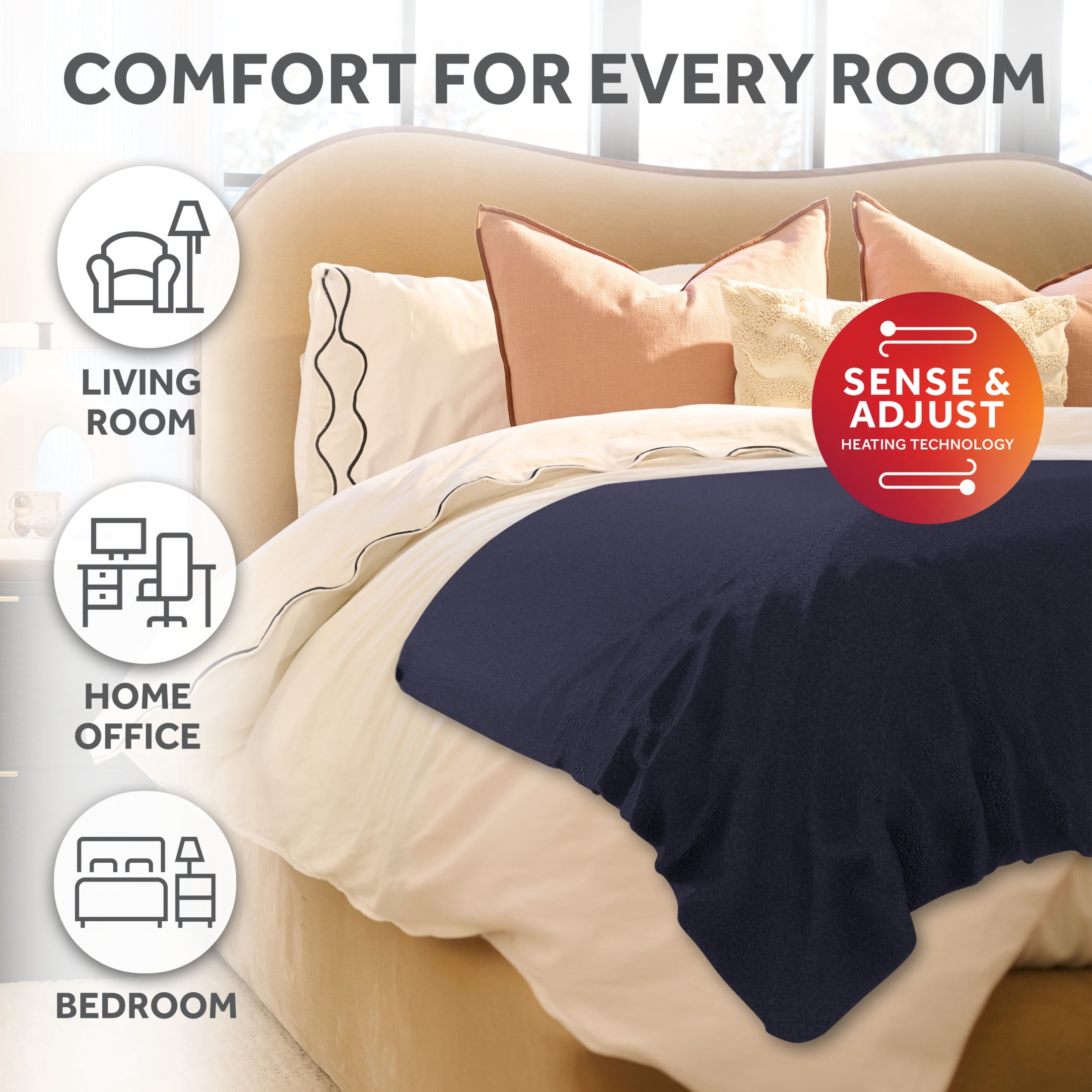 Sunbeam LoftTec Heated Throw Blanket Foot Pocket 3 Heat Settings 3-Hour Auto Off 50"x60"