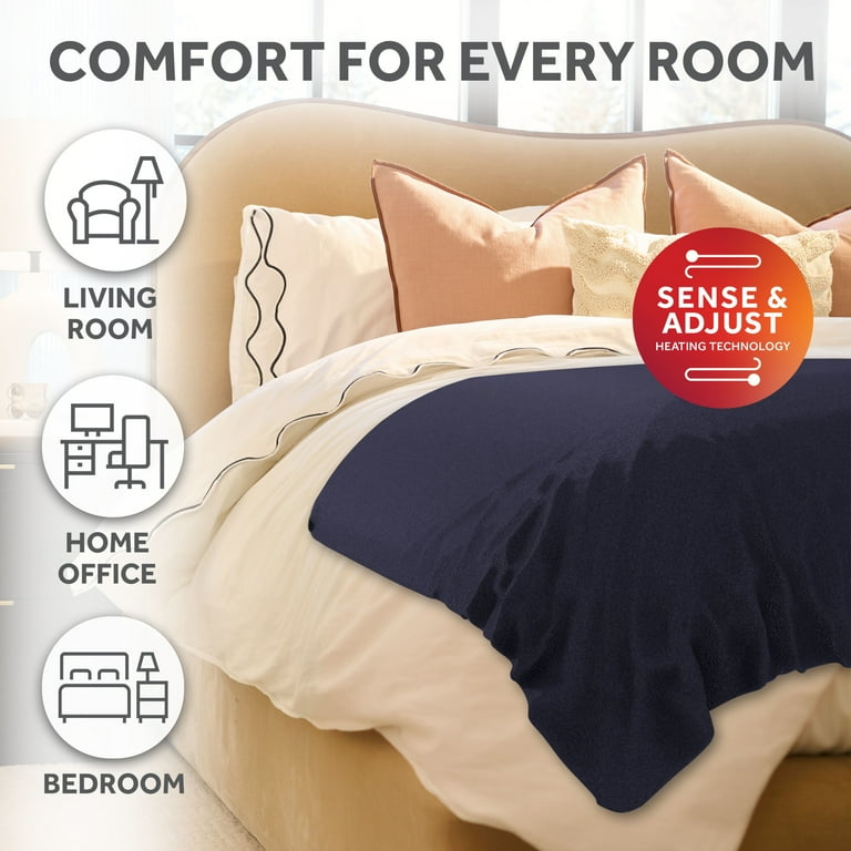Sunbeam LoftTec Heated Throw Blanket Foot Pocket Heat Settings