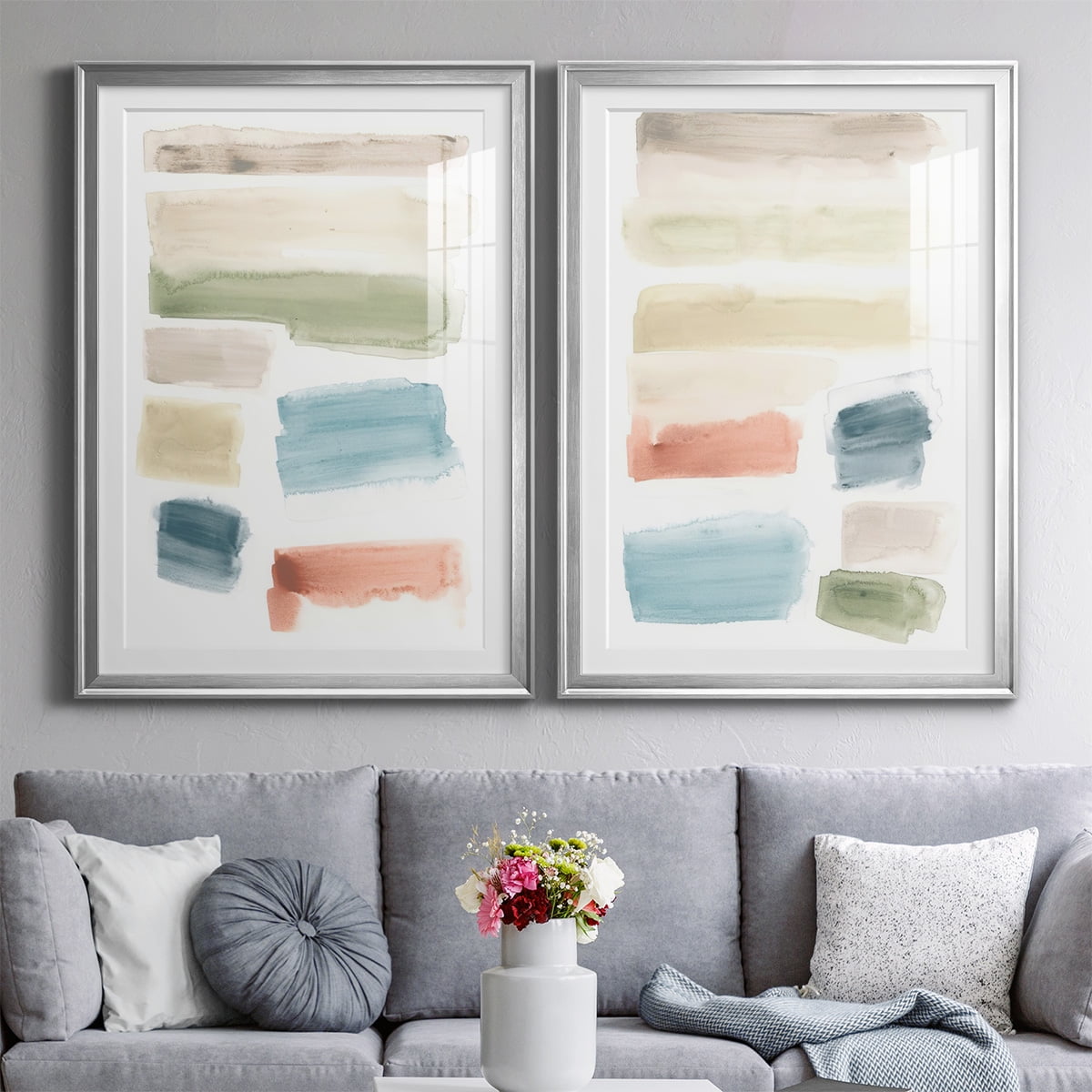 Wexford Home Watercolor Swatches I Premium Framed Print, 30.5" x 42.5" - Ready to Hang, Silver (Set of 2)