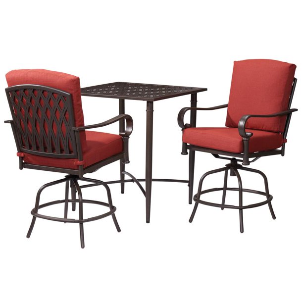 Hampton Bay 176 411 3bal Oak Cliff 3 Piece Metal Outdoor Balcony Height Bistro Set With Chili Cushions Walmart Com Walmart Com