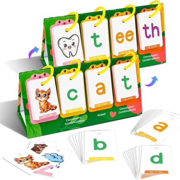 Rkxzt Early Learning Cards,Alphabet Phonics Flash Cards 80 Double Sided Learning Cards for Toddlers Words Building Games Educational Accessories,Early