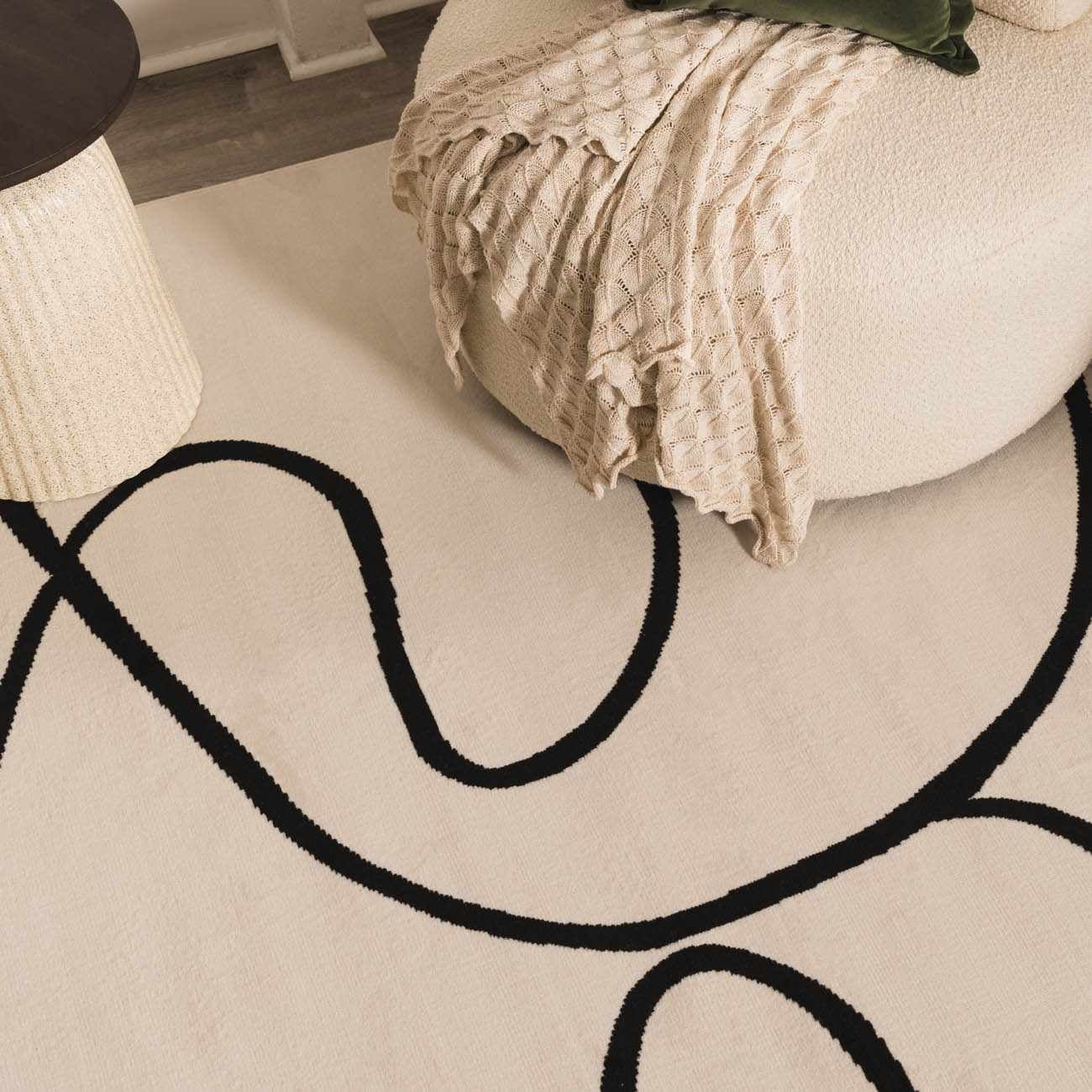 Hauteloom Eilir Modern Abstract Area Rug - Contemporary Geometric Carpet for Living Room, Bedroom, Dining Room - Beige, Black, Cream - 6'7" x 9'