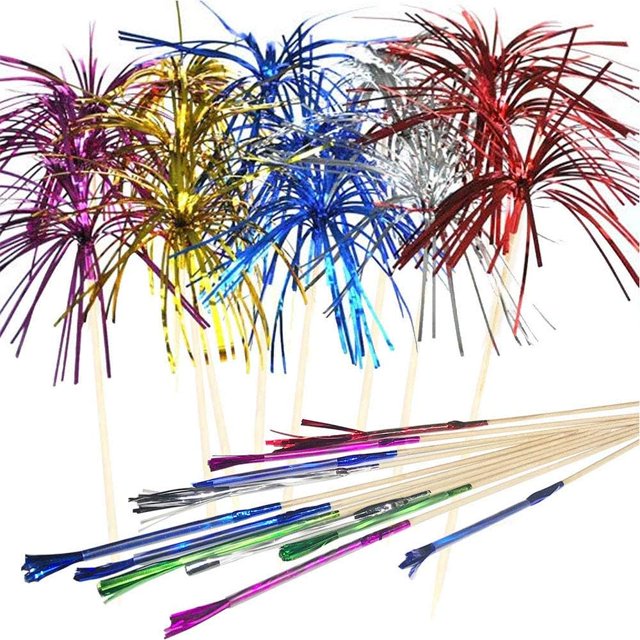 100 palitos de fuegos artificiales para cócteles, palillos de frutas de colores, palitos de cóctel, adornos para bebidas de cupcakes, golosinas de postre de frutas, suministros para fiestas de cumplea