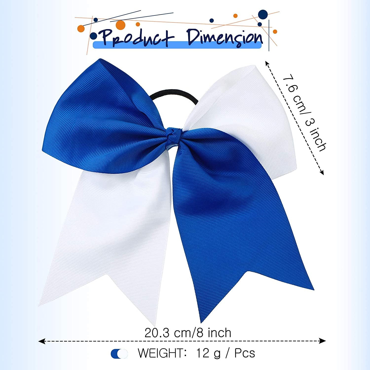 20 Pack 8 Inch Cheer Bows for Cheerleaders, Elastic Ponytail Holders for  Women and Girls, Large Bulk Polyester Hair Ribbons for Softball,  Volleyball, Gymnastics (2 Designs, White)