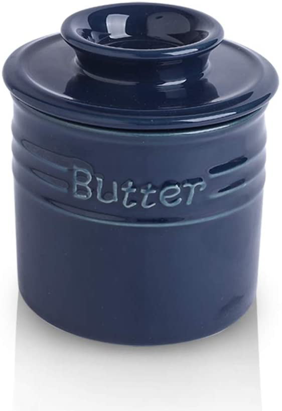 KOOV Ceramic Butter Keeper Crock Aegean Elegant Blue Collection French Butter Dish Big Capacity 