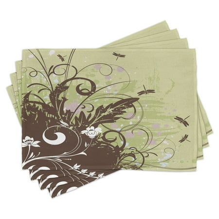 

Ambesonne Dragonfly Place Mats Set of 4 Retro Flower Grunge Standard Size Khaki Brown Lilac