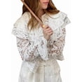 thumbnail image 2 of Women Lace Tie Front Top Ruffle Trim Long Sleeve Flowy Shirt Going Out Top White XL, 2 of 9