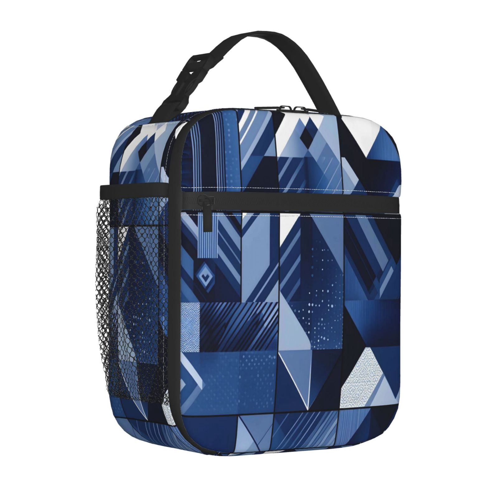 Lunch Bag For Women Men Insulated Portable Lunch Box Bento Box Office Picnic Travel Cooler Bag Midnightblue Geometric Patterns_4