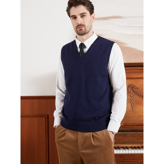 Spring and Autumn New Men's V-neck Knitted Sweater Vest Solid Color Vest Sleeveless Pullover