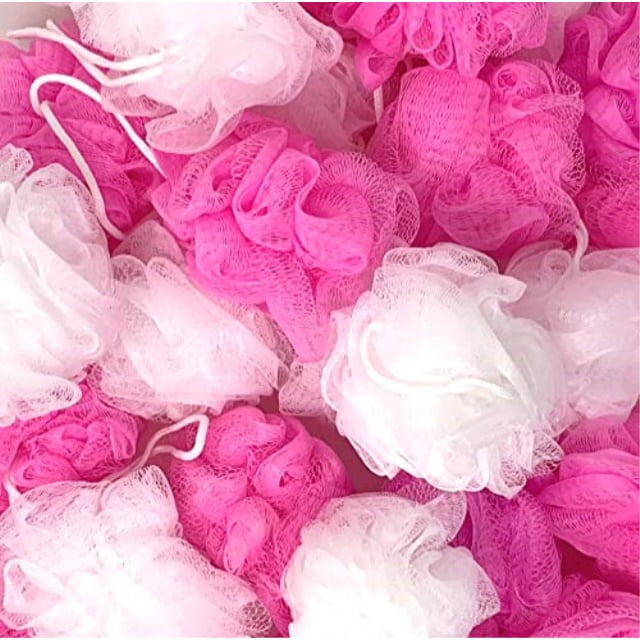 loofah lord 20 white and pink mixed assortment bath or shower sponge