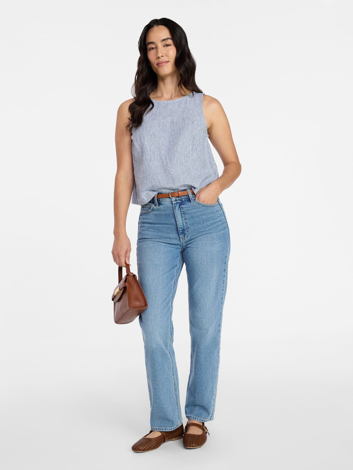 Time and Tru Women's High Rise Straight Leg Jeans, 30" Inseam Regular, Sizes 0-20, 10S-16S