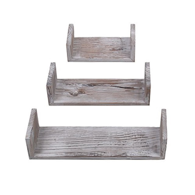 Rustic Floating Shelves Wall Mounted Set 3 Torched Wood Farmhouse Storage Pine 